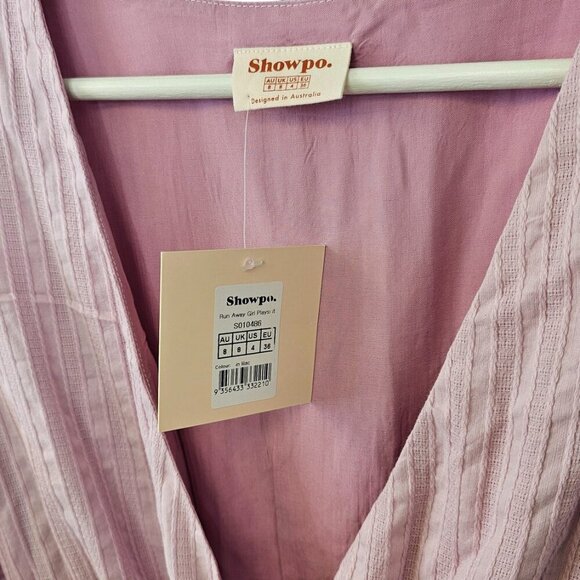 Showpo Womens Run away Girl Playsuit, Ruffled, Tie Waist, V Neck, Lilac, Size 4 - Picture 8 of 9